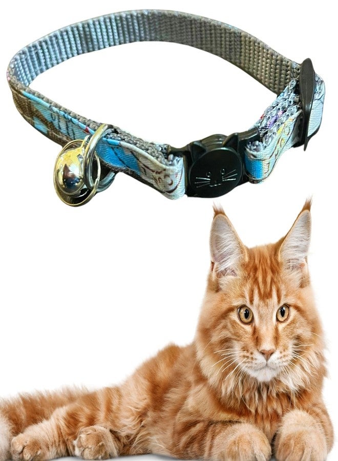 ويستيرن إرا طوق على شكل وجه قطة من العصر الغربي مزود بإبزيم وجرس - آمن وأنيق، قابل للتعديل، تصميم متين للقطط المنزلية والخارجية - مصنوع من مادة ناعمة مع جرس أنيق للتتبع، مثالي للقطط - Image 1